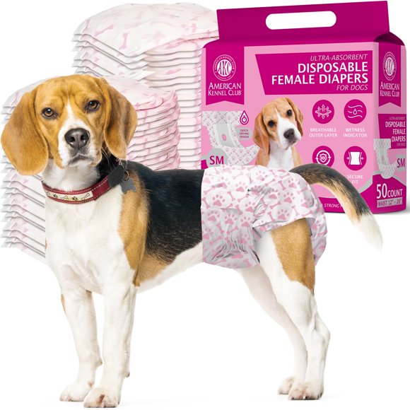 American Kennel Club Pañales Desechables Para Perros Femeninos Con Indicador De Humedad, Tamaño Pequeño, 50 Unidades