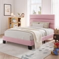 thumbnail image 3 of Allewie Twin Size Platform Bed Frame with Velvet Upholstered Headboard and Wooden Slats Support, Fully Upholstered Mattress Foundation/No Box Spring Needed/Easy Assembly, Pink, 3 of 17