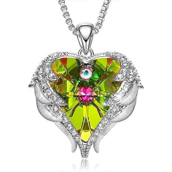 Angel Wing Love Heart Necklaces For Women Silver Tone Pendant Mother's Day Jewelry Gifts