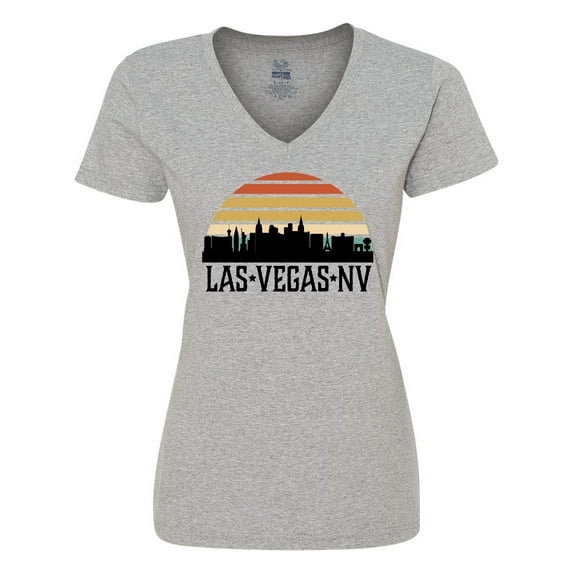 Inktastic Las Vegas Nevada Skyline Retro Women's V-Neck T-Shirt