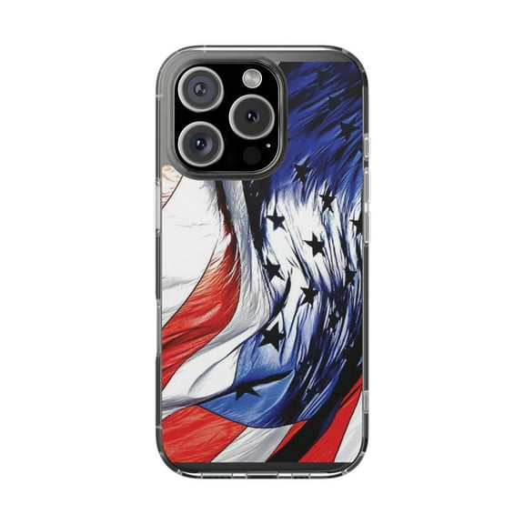 Clear Hybrid Shockproof Case for Apple iPhone 16 PRO - Stars and Stripes in Motion