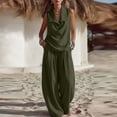 thumbnail image 2 of Women's 2 Piece Lounge Outfits Lapel Collar Cowl Neck Sleeveless Tank Tops and Baggy Wide Leg Pants Lightweight Vacation Outfits Army Green, 2 of 6