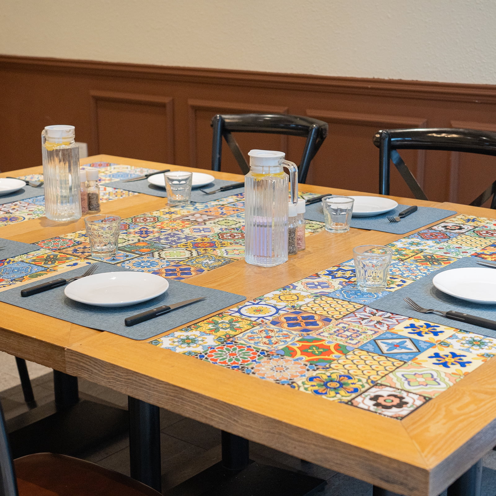 PROMATTOO Faux Leather Placemats Set of 6,Heat Resistant Dining Table Mats,17”x12”,Charcoal Blue