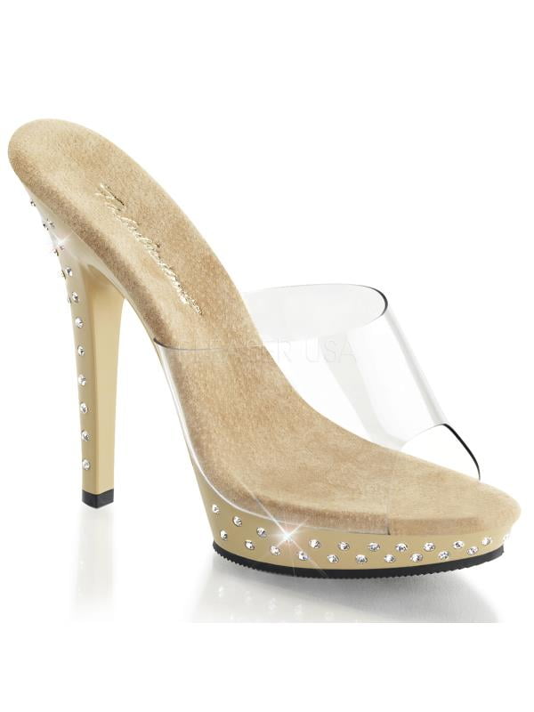 LIP101SDT/C/T Fabulicious Shoes 5" Lip Clr/Tan Size: 9 LIP101SDT/C/T Fabulicious Shoes 5" Lip Clr/Tan Size: 9