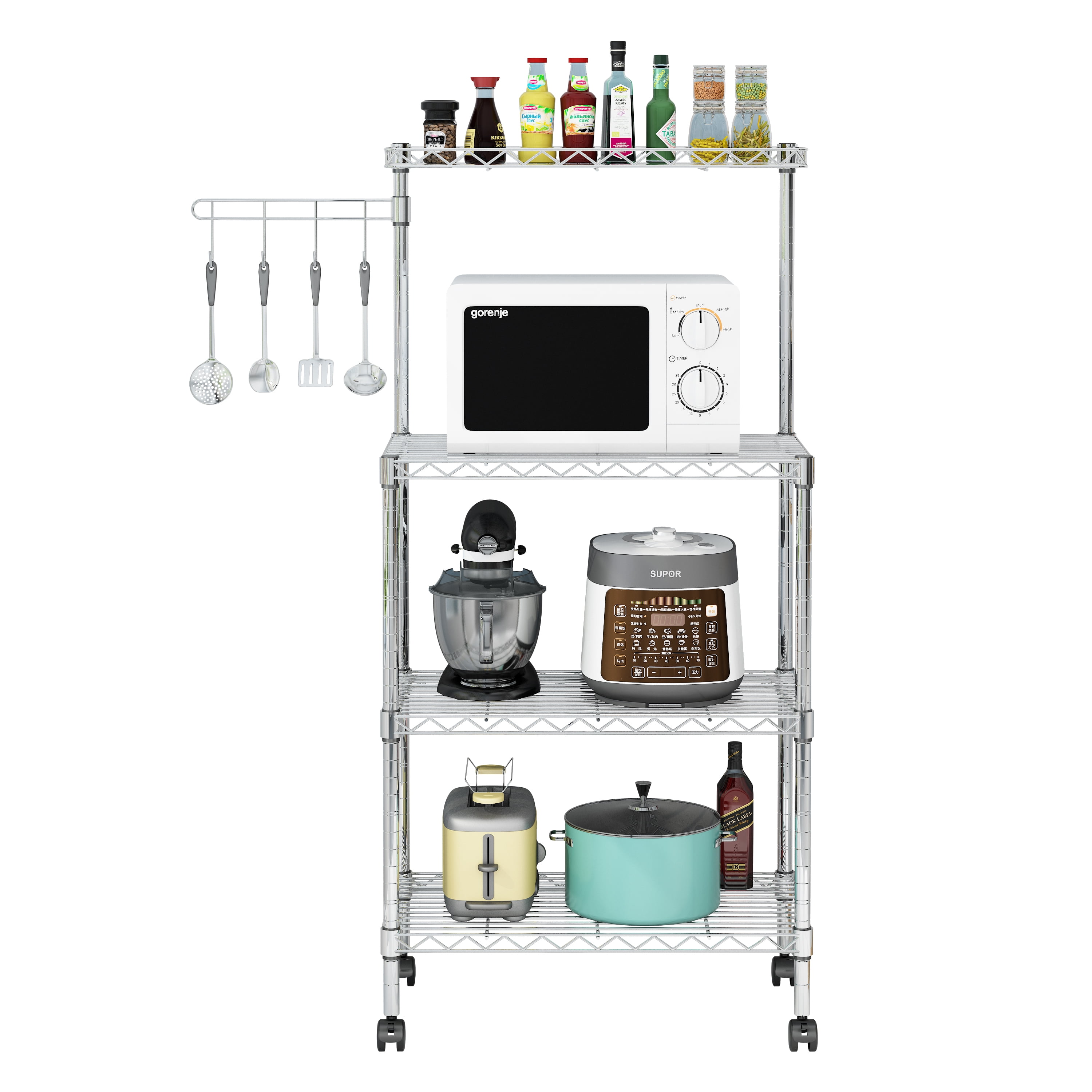 Dropship Kitchen Bakers Rack, Heavy Duty Bakers Rack 4-Tier Free Standing  Kitchen Storage Shelf Rack Hight Adjustable With Wheels & Feet, Industrial  Metal Microwave Oven Stand (Black) to Sell Online at a