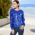 thumbnail image 3 of Women's Sequin Long Sleeve Sparkly Pullover Sweatshirt- Large, Royal Blue, 3 of 5