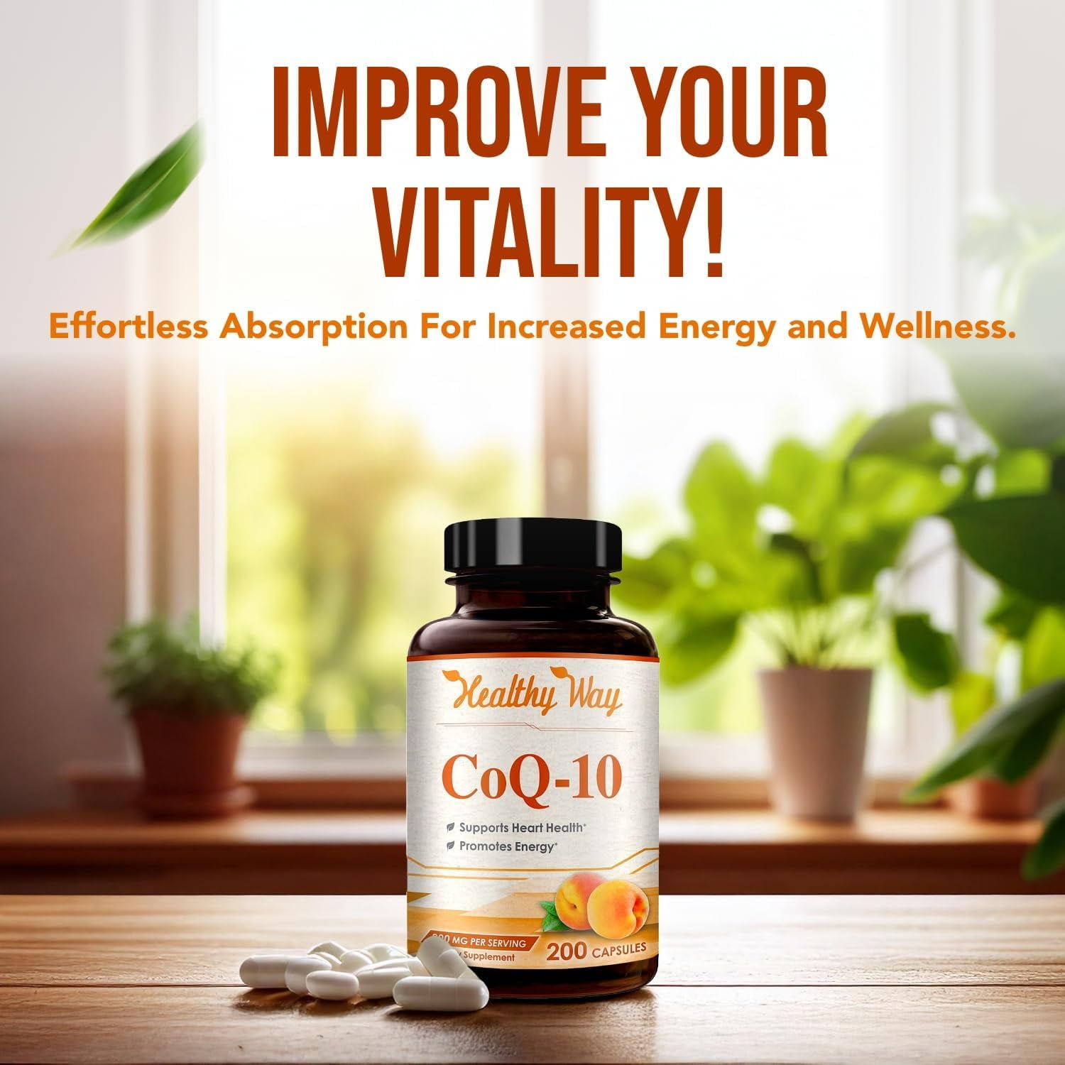 Healthy Way CoQ10 Supplement, Antioxidant Support for Heart Health & Energy, 200mg, 200 Capsules