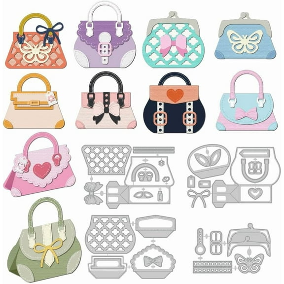 3D Handbag Cutting Dies for Card Making Small Tote Bag Metal Card Die Cuts Scrapbooking Embossing Template Dies for DIY Birthday Greeting Cards Craft Paper oto Album Invitation Decor 1set