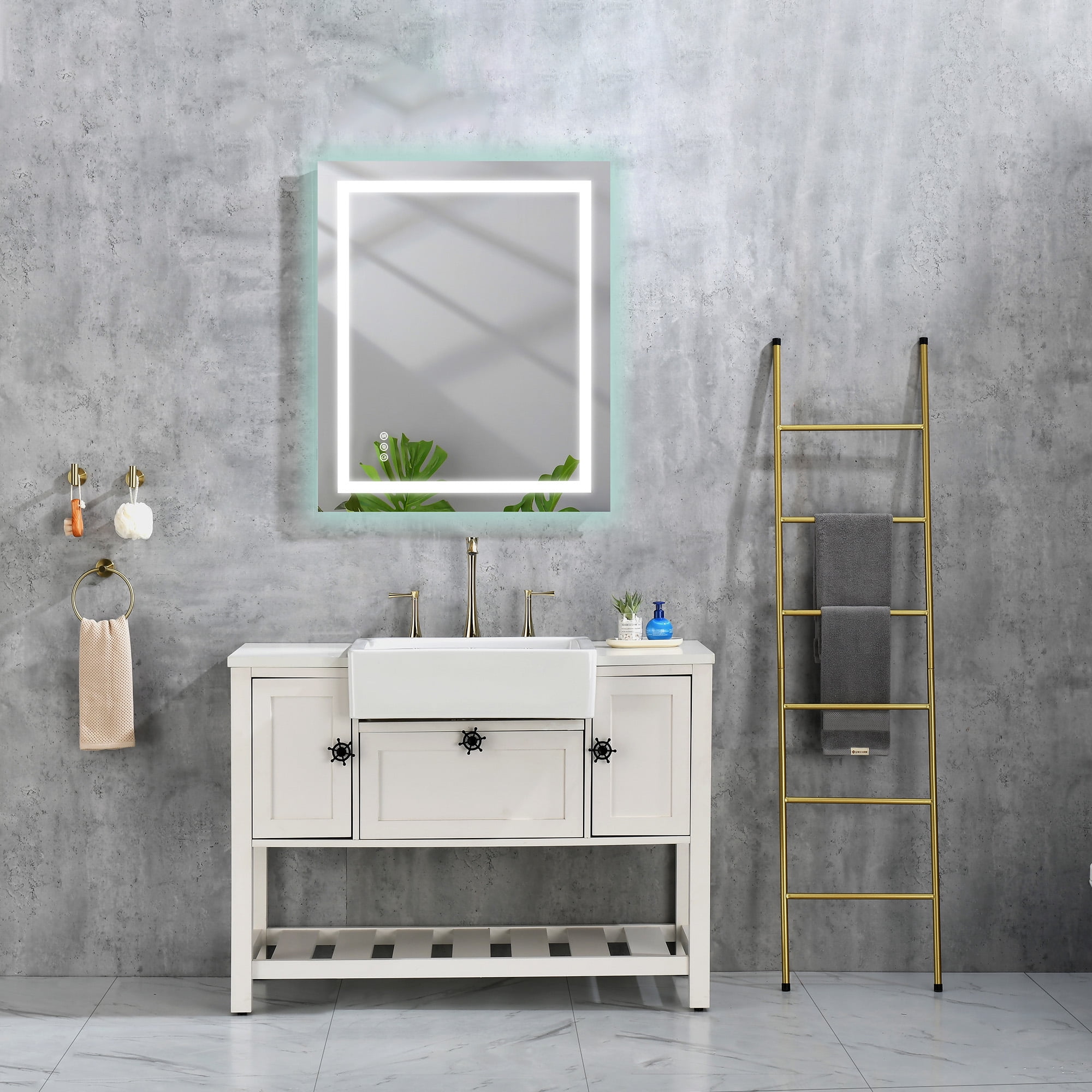 36x28 Inch LED Bathroom Mirror with Frontlit and Backlit, Wall Mounted Vanity Mirror with Smart Touch Button, Anti-Fog, Memory Function, 3 Colors, Stepless Dimmable Makeup Mirror