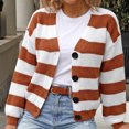 thumbnail image 6 of Edvintorg Cardigans for Women Fashion Striped Long Sleeve V Neck Button Down Knit Cardigan Sweater Women’S Clothing S-XL Brown, 6 of 8