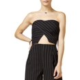 thumbnail image 2 of In Awe Of You Womens Pinstriped Strapless Halter Top Shirt, Black, Juniors, Medium, 2 of 2