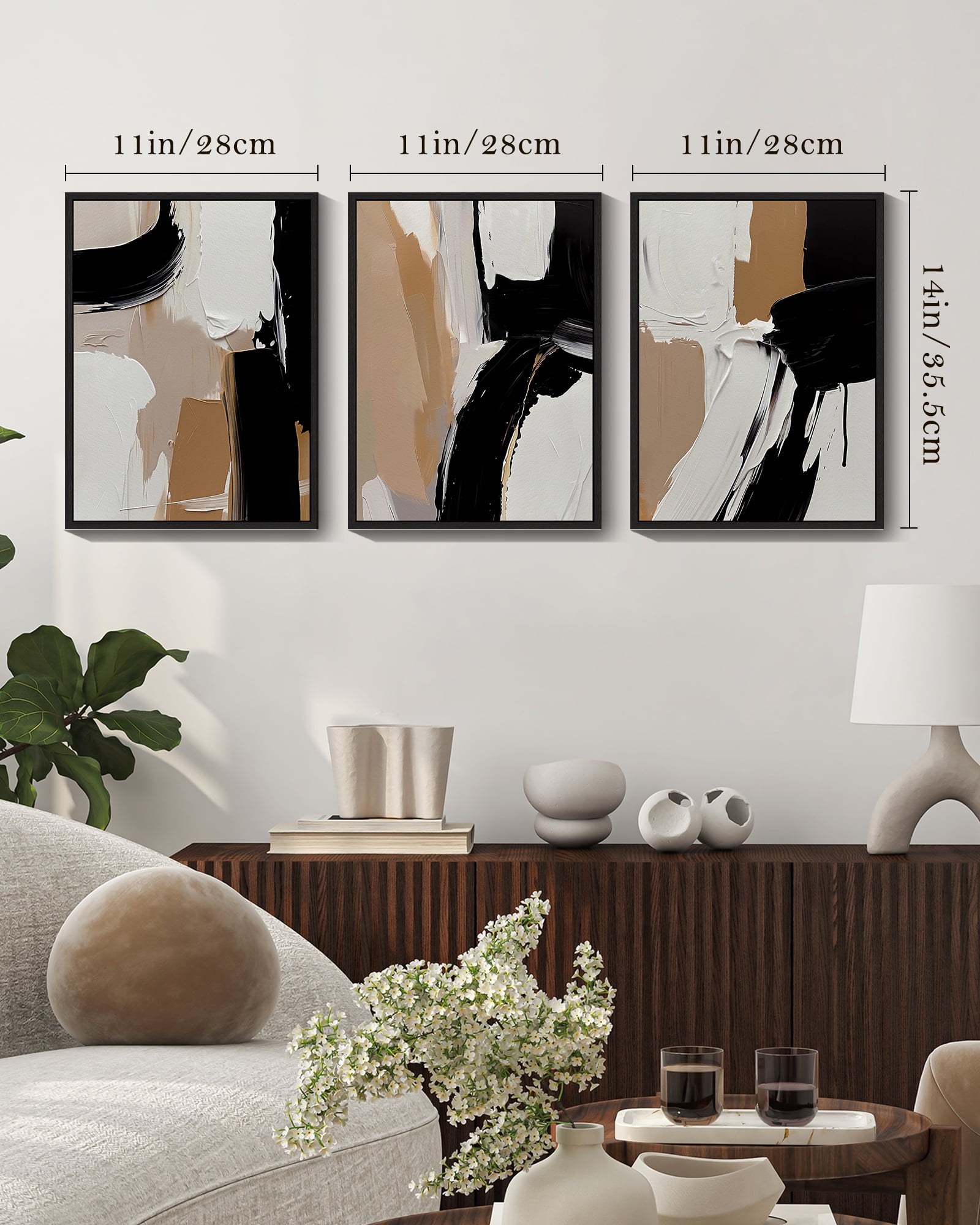 Drsoum Abstract Wall Picture Minimalism Wall Decor for Bathroom living room Office 11x14in3pcs Black Framed