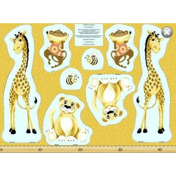 Susybee Jungle Toys Giraffe Lion Bee Monkey 29x43in. panels 100% Cotton Fabric sold by the panel