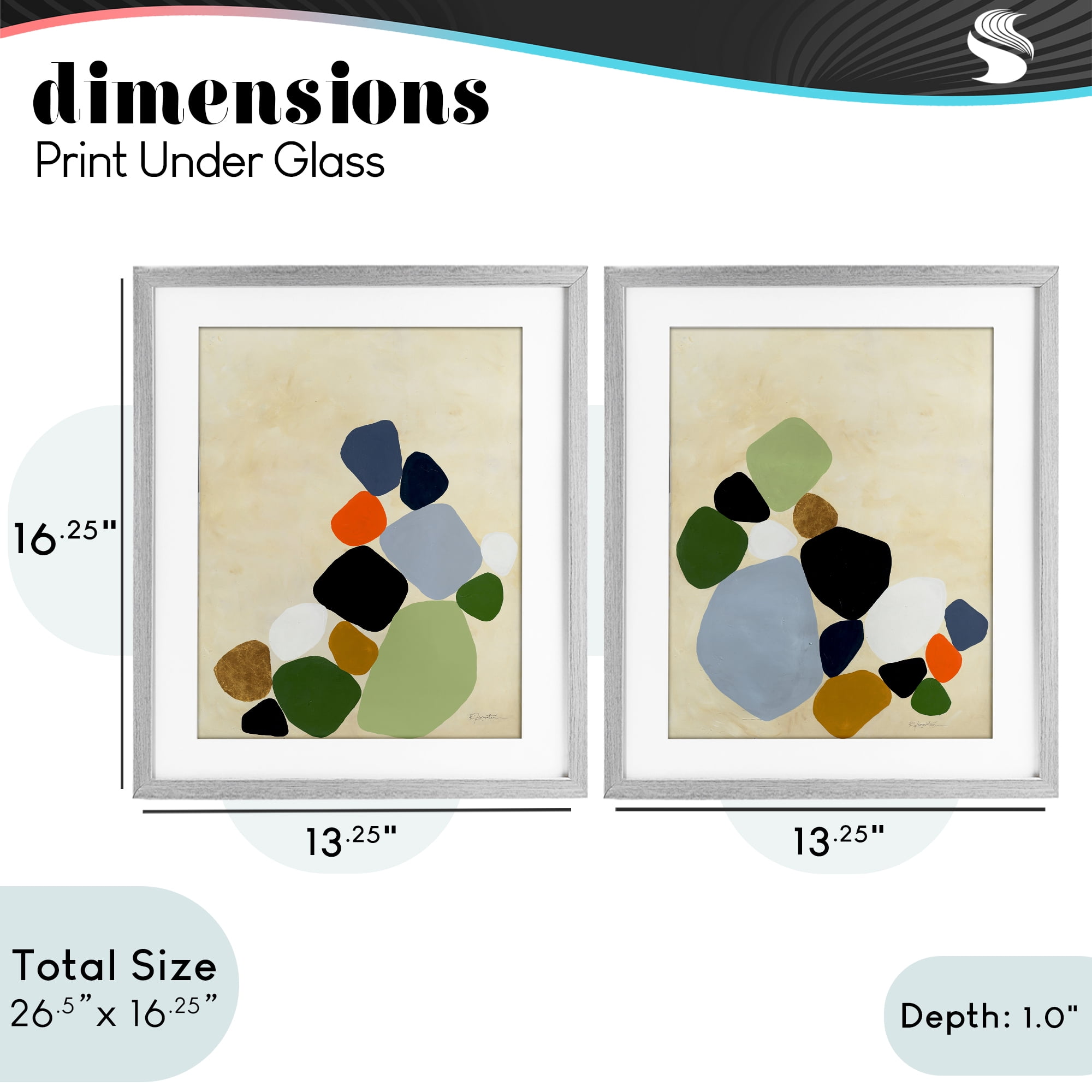 Stupell Industries Curved Clusters of Pebbles 2 Piece Gray Framed Print Under Glass Set, design by Ruth Fromstein