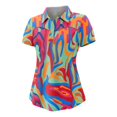 thumbnail image 3 of Trendfront Womens Golf Polo Shirts Short Sleeve Buttoned Placket Retro Groovy Psychedelic Printed Top 70s Neon Camo Theme Sport Shirt, 3 of 3