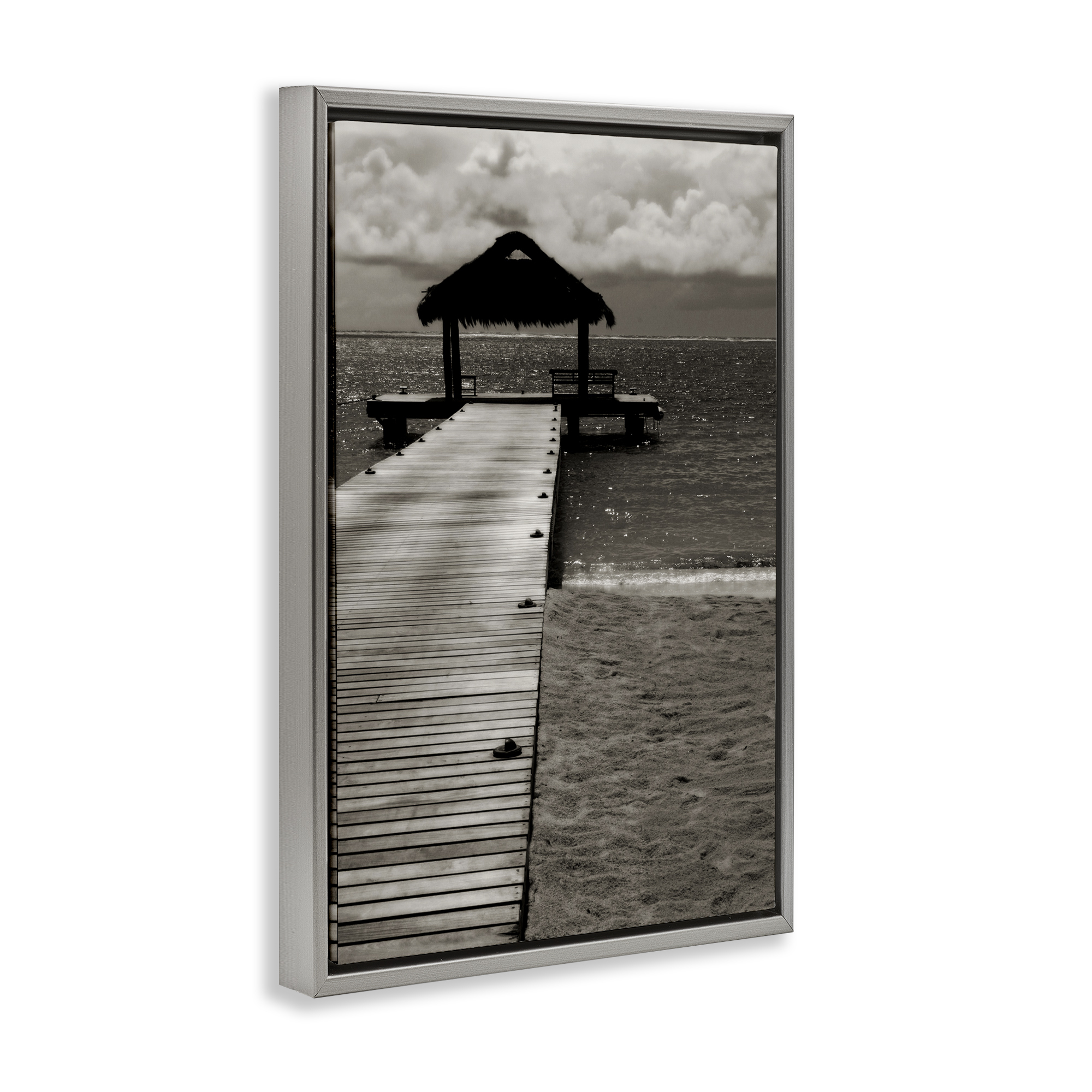 Stupell Industries Covered Jetty Dock Landscape Photography Gray Floater Framed Canvas Art Print Wall Art, 21 x 31
