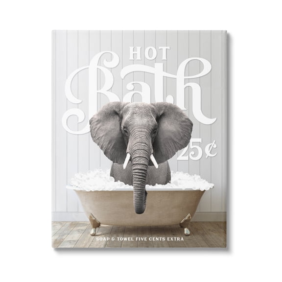 Stupell Industries Vintage Bathroom Elephant Animals & Insects Painting Gallery Wrapped Canvas Print Wall Art, 16 x 20