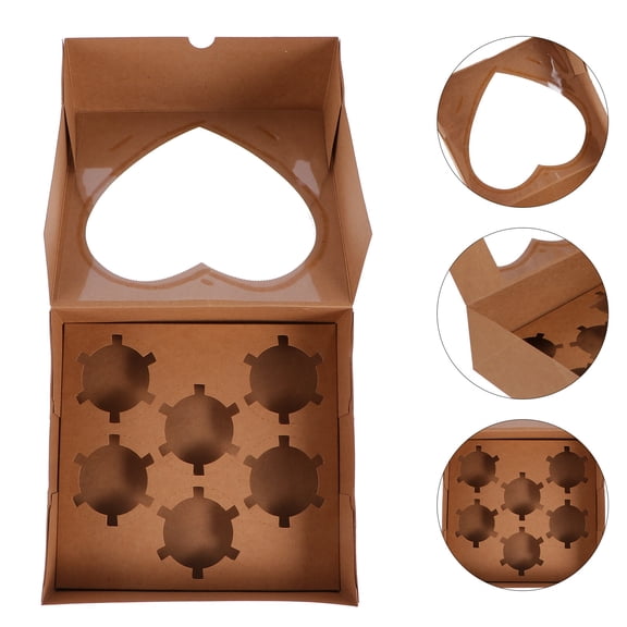 GOOHOCHY Assorted Color Paper Cupcake Packing Box with Transparent Window for Storage Use 6Grids