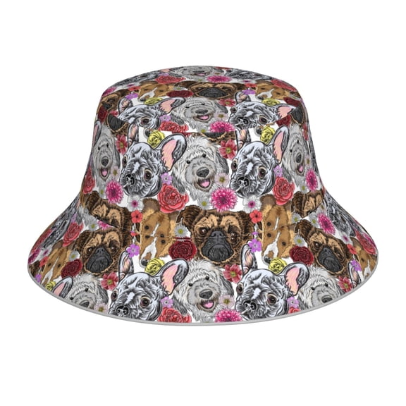 Sikiie Cute Dogs Puppy1 Reflective Double-Sided Bucket Hat, Sun Hat, for Gardening, Beaching, Camping, Hiking, Fishing