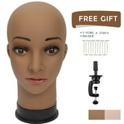 GEX Female Pro Cosmetology Mannequin Head Bald with T Pins, Brown