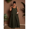 thumbnail image 3 of Plus Size Women's Green A-Line Dress, Casual Sleeveless Beach Vacation Dress, Summer, 3 of 6