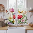 thumbnail image 2 of Spring Floral Tier Curtains, Colorful Tulip Butterfly Botanical Elegant Light Filtering Kitchen Curtains, 2Pcs Rod Pocket Half Window Treatments Panels for Sink Cafe Cabinet Basement 27.5x45 Inches, 2 of 9
