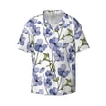 thumbnail image 4 of Uemuo Blue Flax Flowers Pattern Cotton Linen Short Sleeve Shirts,Casual Lightweight Button Down Shirts,Vacation Beach Summer Tops-, 4 of 7