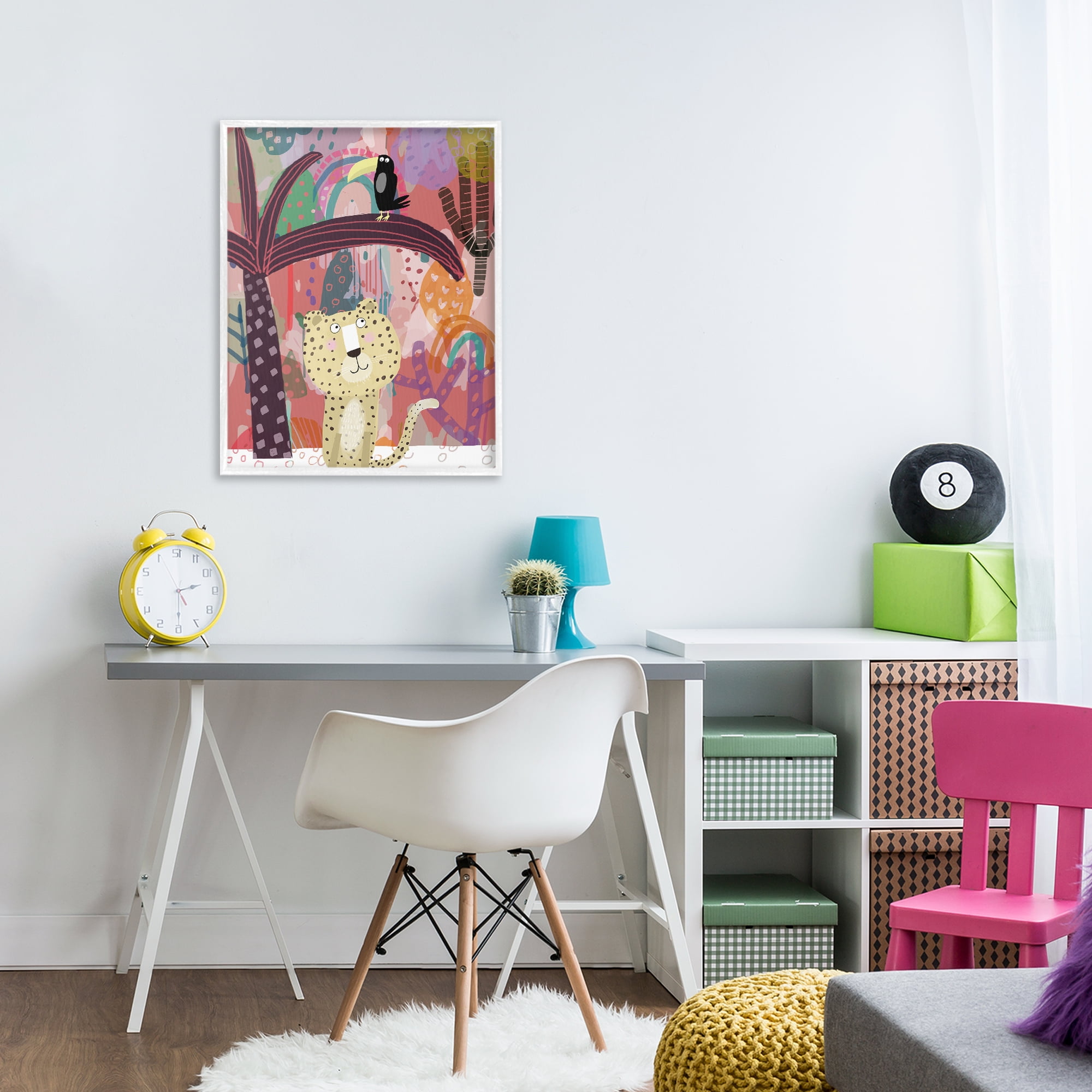 Whimsical Cheetah & Toucan White Framed Giclee Art, design by Carla Daly