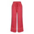 thumbnail image 5 of Pink Linen Pants Women Summer 2025 New Women's Casual Loose Fitting Waist and Ankle Patchwork Lace Cotton and Linen Pants, 5 of 5