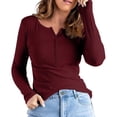 thumbnail image 3 of Women's Long Sleeve Button Down Shirt Knit Crew Neck Casual Basic Top, 3 of 8