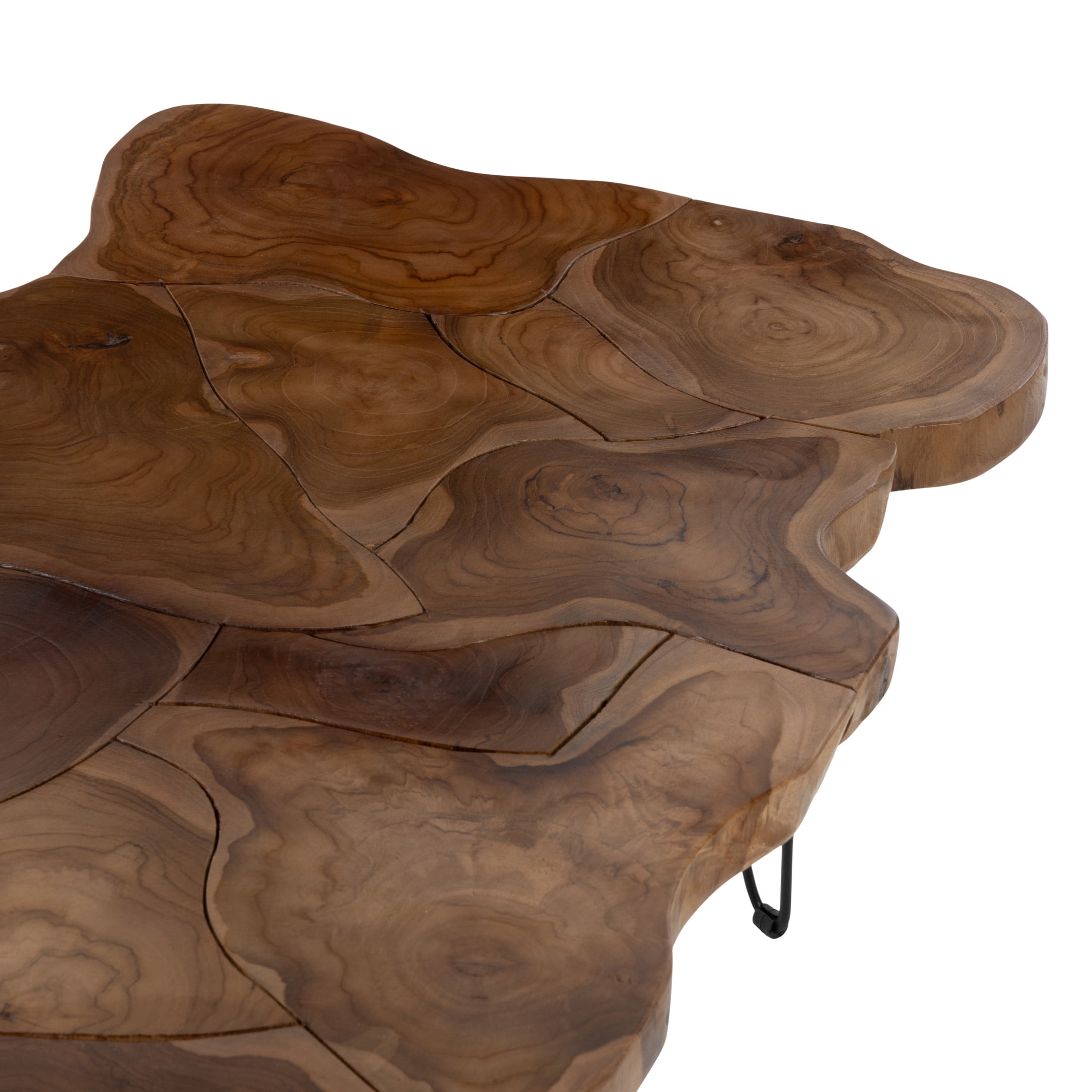 DecMode 43" x 19" Brown Teak Wood Handmade Live Edge Coffee Table with Black Hairpin Legs, 1-Piece