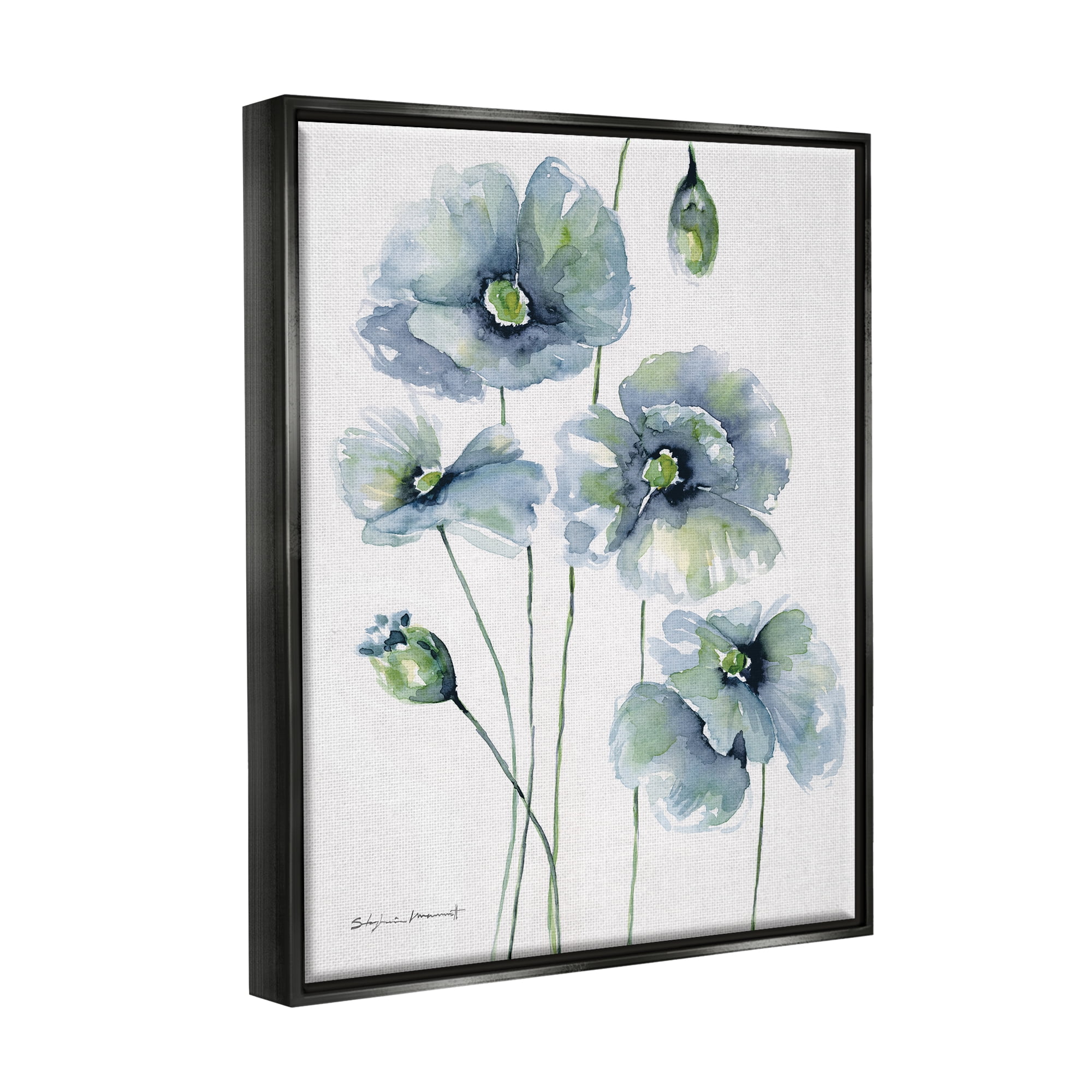 Stupell Modern Blue Layered Flower Buds Botanical & Floral Painting Black Floater Framed Art Print Wall Art