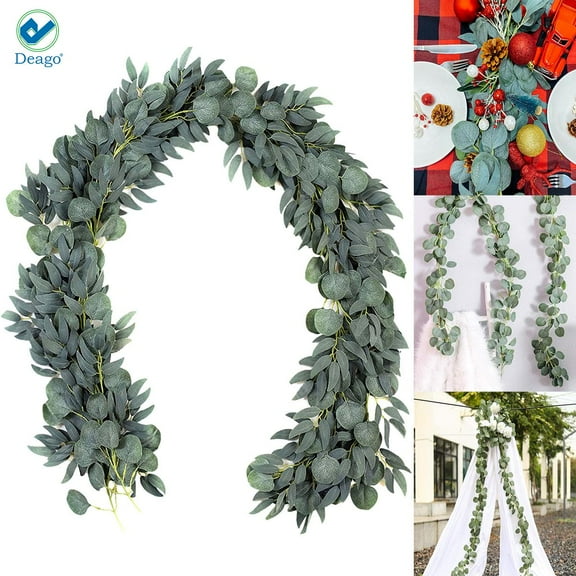 Deago 2 Packs 6.6ft Artificial Eucalyptus Garland with Willow Vines Faux Greenery Twigs Leaves String for Wedding Backdrop Doorways Arch Table Runner Wall Home Décor