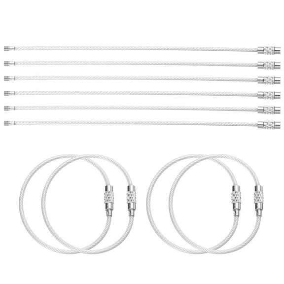 Uxcell 10pcs Wire Keychain Cable 6" Plastic Coated 2mm Stainless Steel Key Ring Cable Loop Rings Transparent