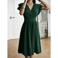 thumbnail image 4 of Summer Midi Dress 2025 Spring V Neck Cocktail Wedding Guest A Line Fit and Flared Dresses Green M, 4 of 5
