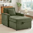 thumbnail image 3 of Muumblus Accent Chair with Storage Ottoman & Side Table, Cozy Lounge Chair with USB, Modern Single Sofa Armchair for Living Room, Green Corduroy, 3 of 11