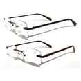 thumbnail image 5 of 2 Pairs Men Premium Metal Rimless Modern Rectangular Anti-Blue Blocker Reading Glasses - Clear Lens Reader Carbon Temple Print +1.25, 5 of 6