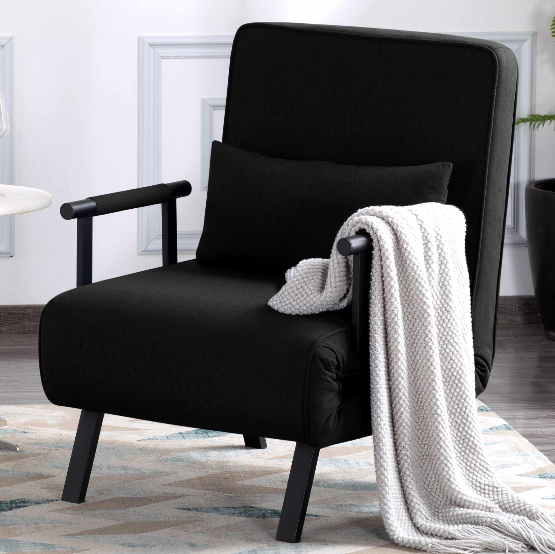 BSHTI Modern Folding Arm Chair Lounge 4-in-1 Convertible Sofa Bed with Adjustable Backrest for Small Spaces (Black)