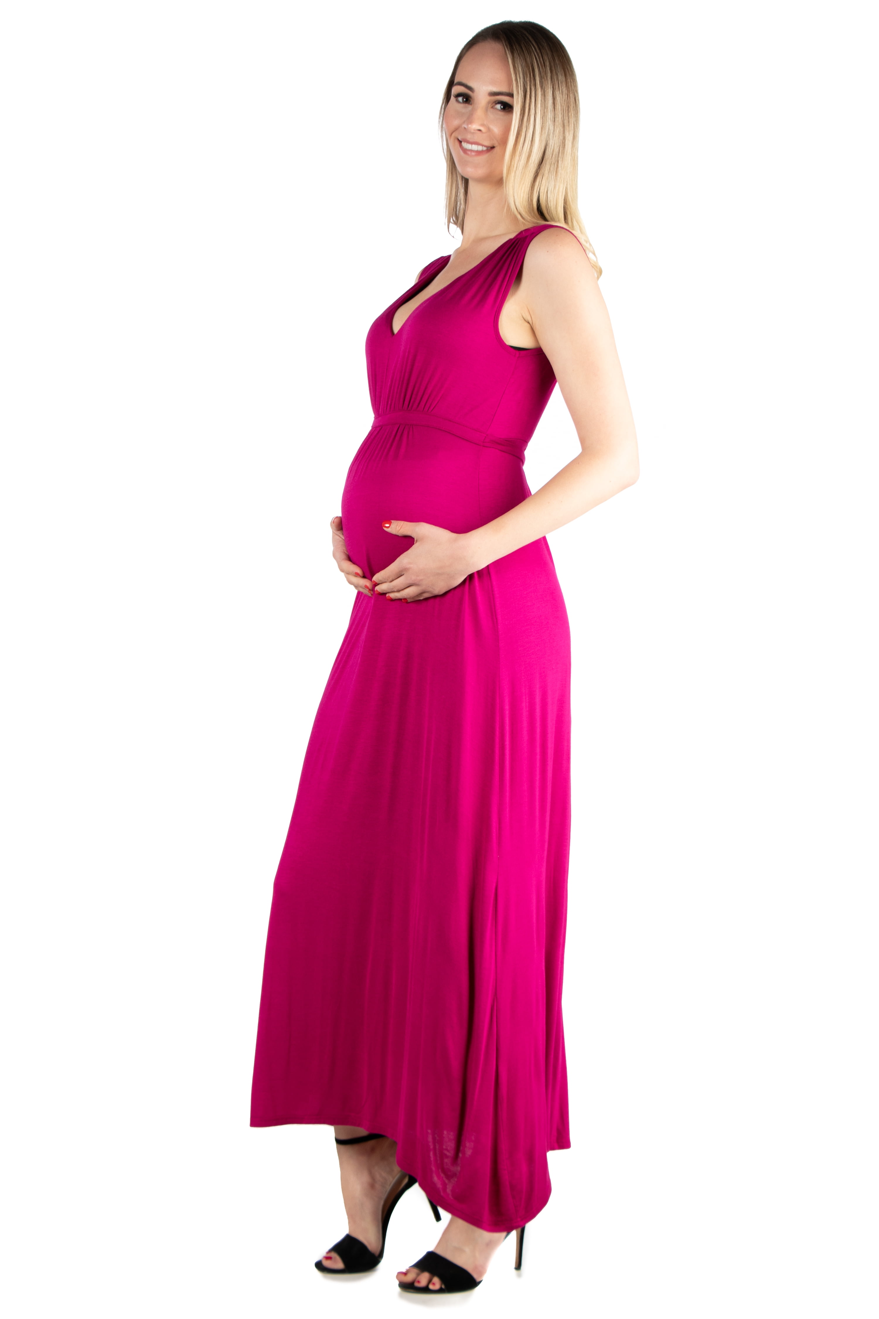 24seven Comfort Apparel Sleeveless Empire Waist Maternity Maxi Dress