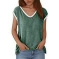 thumbnail image 2 of HOWPAY V Neck T Shirts for Women Sleeveless Baggy Oversized Basic Tee Solid Color Loose Fit Summer Lightweight Y2K Clothes Green M, 2 of 4