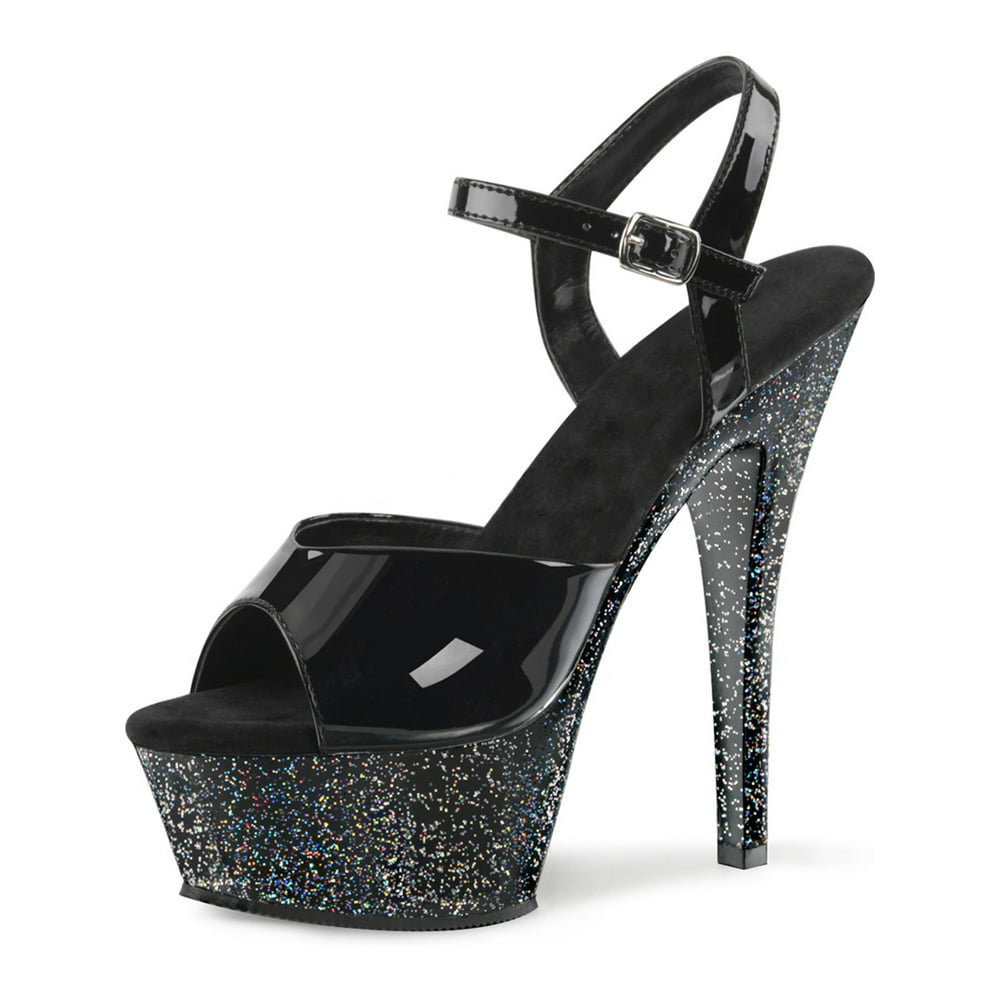 Pleaser - Womens High Heels Black Glitter Platform Sandals Ankle Strap ...