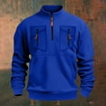 thumbnail image 5 of Men's Soild Color Quarter Zip Pullover, Mock Neck Fleece Sweatshirt with Zipper Chest Pocket, Casual Long Sleeve Lightweight Slim Fit Sweatshirt for Fall Winter Blue XXXXL, 5 of 9