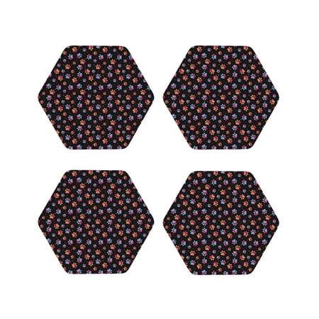 

Honeii Animal Paw 1 Print Leather Coaster Set of 4 Ideal for Safeguarding Your Furniture from Drinks Spills and Effortless Cleanup-Hexagon