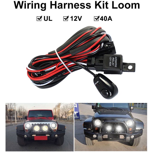 Kit de arnés de cableado de telar de barra de luz de conducción de trabajo LED profesional con relé de fusible de 12V 40A, modelo: 7 Kuyhfg Sin marca