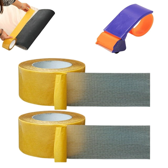 Ruban Adhésif Double Face en Fibre de Gaze, Ruban Adhésif Double Face Haute Résistance, Adhésif en Mousse, Ruban en Tissu pour Isolation en Fibre de Verre et Fibre de Verre (2 Pcs Jaune)