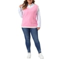 thumbnail image 2 of Agnes Orinda Women's Plus Size Sweater Vest Cable Knit V Neck Sleeveless Preppy Style Casual Pullover Tank 4X Pink, 2 of 6