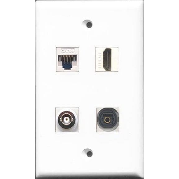 RiteAV - 1 Port HDMI and 1 Port Toslink and 1 Port BNC and 1 Port Cat5e Ethernet White Wall Plate