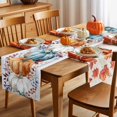 thumbnail image 5 of Fall Table Runner Thanksgiving Orange Blue White Pumpkin Table Runners Autumn Eucalyptus Leaf Wood Grain Cotton Linen Dresser Scarf Kitchen Dining Table Decor for Fall Holiday Party Decor 13x36 Inch, 5 of 9