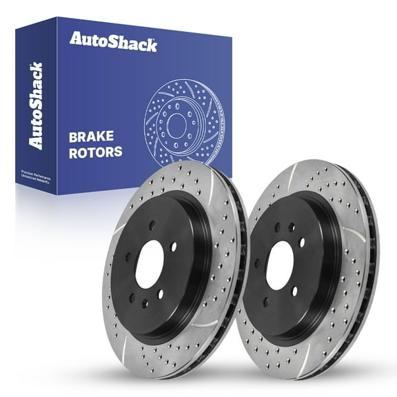AutoShack Rear Vented Drilled & Slotted E-Coated Brake Rotors 2-PC Set Replacement for 2005-2011 Cadillac STS 2003-2007 Cadillac CTS ShadowGuard 11.73" (298 mm)