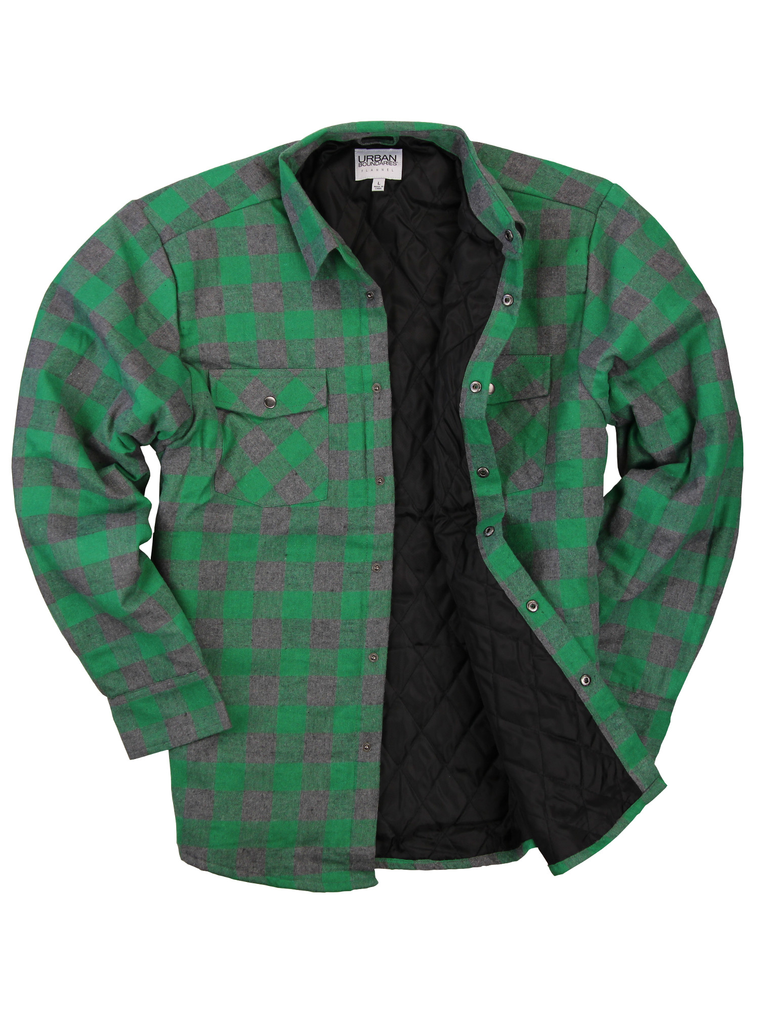 Men's Insulated Quilted Lined Flannel Shirt Jacket (Green/Grey, XXX ...